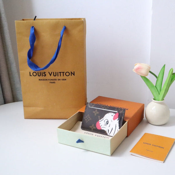 Porta carte di credito LV x SY Horse in tela monogramma marrone verde 204656