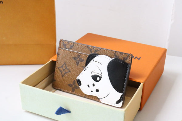 LV x SY Dog Card Holder Brown Red Monogram Canvas 204658