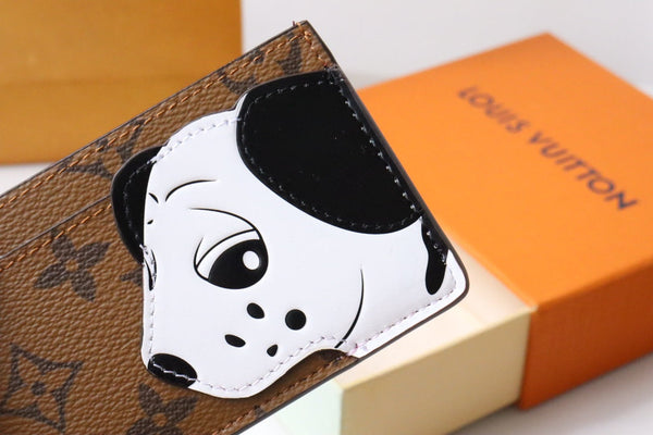 LV x SY Dog Card Holder Brown Red Monogram Canvas 204658