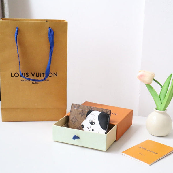 LV x SY Dog Card Holder Brown Red Monogram Canvas 204658