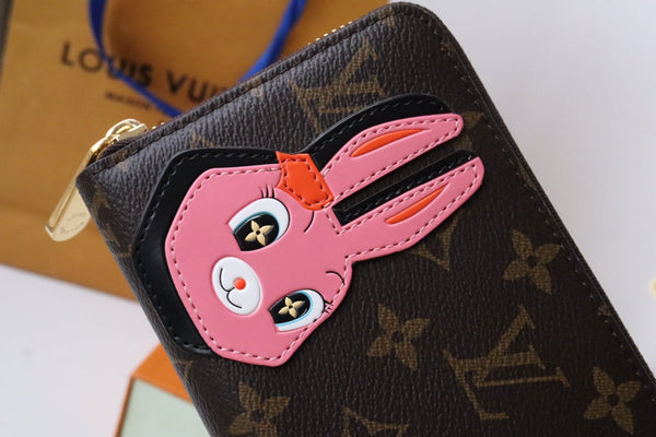 LV x SY Rabbit Zipper Wallet Brown Green Monogram Canvas 204661