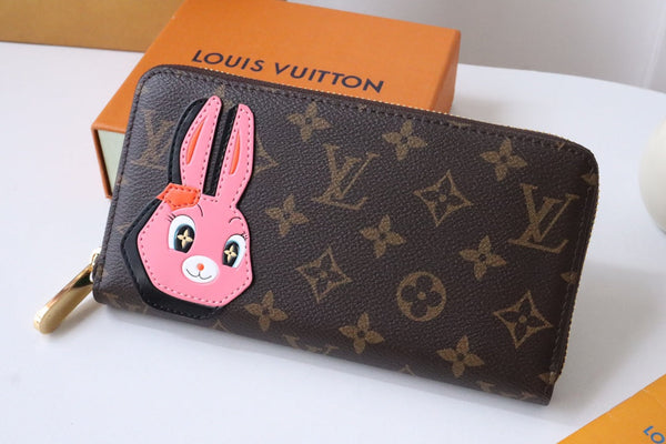 LV x SY Rabbit Zipper Wallet Brown Green Monogram Canvas 204661