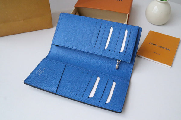 LV M11580 Brazza Wallet Gray Blue Cowhile 224132