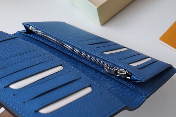 LV M11580 Brazza Wallet Gray Blue Cowhile 224132