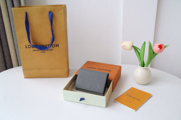 LV M11583 Business Card Holder Gray Blue Cowhile 224135