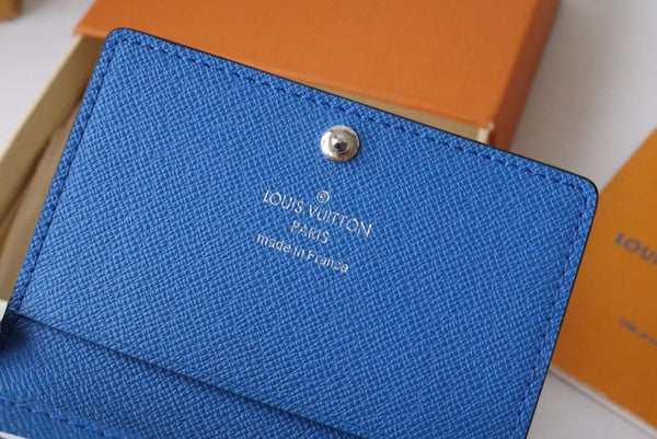 LV M11583 Business Card Holder Gray Blue Cowhile 224135