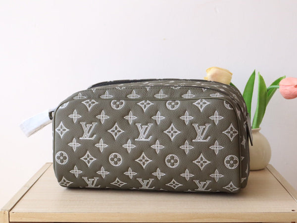 LV Dopp Kit Toiletry Bag Anthracite Grey Monogram Cowhide  224279
