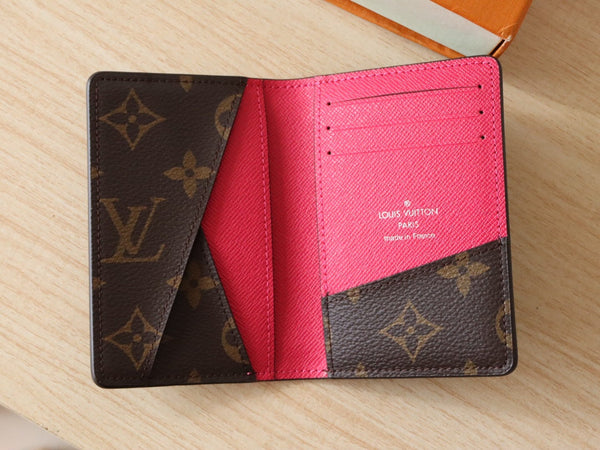 LV Pocket Card Holder Wallet Pink Monogram Canvas & Cowhide 224112