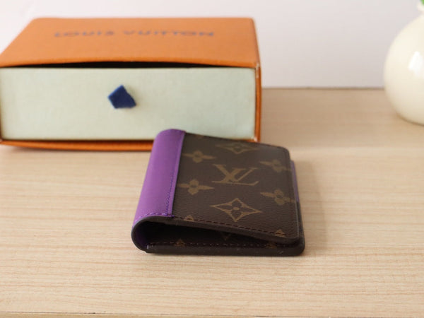 LV Pocket Card Holder Wallet Purple Monogram Canvas & Cowhide 224114