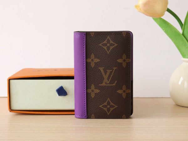 LV Pocket Card Holder Wallet Purple Monogram Canvas & Cowhide 224114