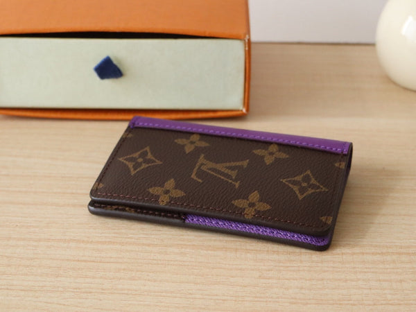 LV Pocket Card Holder Wallet Purple Monogram Canvas & Cowhide 224114