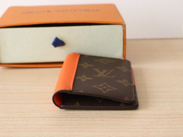 LV Pocket Card Holder Wallet Orange Monogram Canvas & Cowhide 224115
