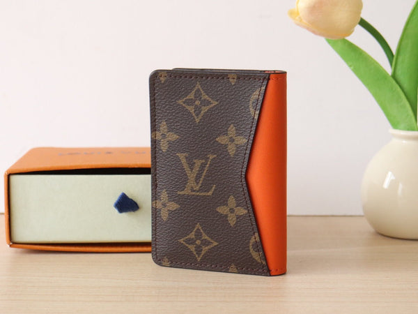 LV Pocket Card Holder Wallet Orange Monogram Canvas & Cowhide 224115