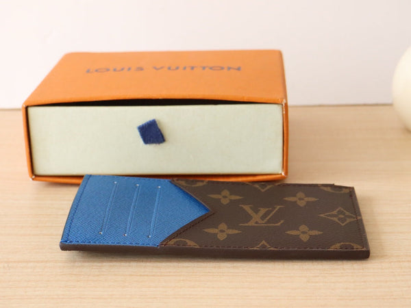LV Zipper Card Holder Blue Monogram Canvas & Calfskin 224122