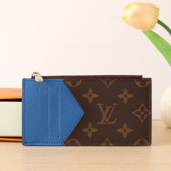 LV Zipper Card Holder Blue Monogram Canvas & Calfskin 224122