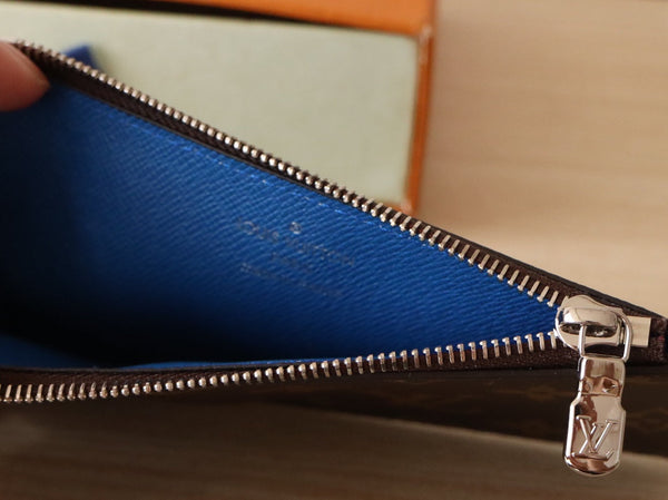 LV Zipper Card Holder Blue Monogram Canvas & Calfskin 224122