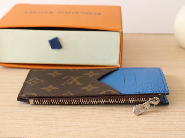 LV Zipper Card Holder Blue Monogram Canvas & Calfskin 224122