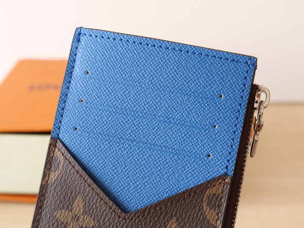 LV Zipper Card Holder Blue Monogram Canvas & Calfskin 224122
