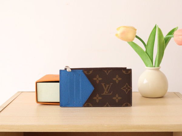 LV Zipper Card Holder Blue Monogram Canvas & Calfskin 224122
