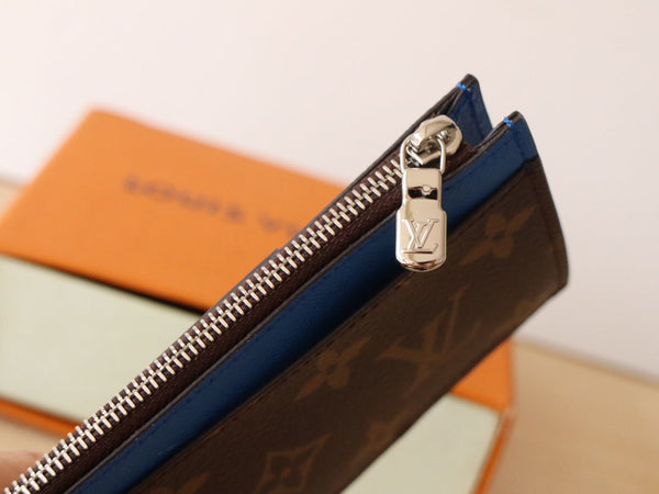 LV Zipper Card Holder Blue Monogram Canvas & Calfskin 224122
