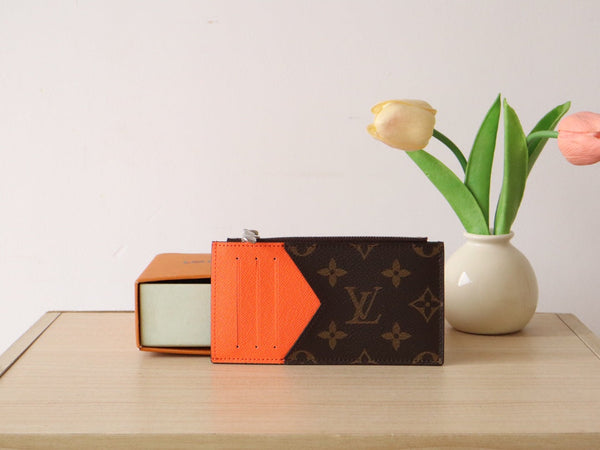 LV Zipper Card Holder Orange Monogram Canvas & Calfskin 224125