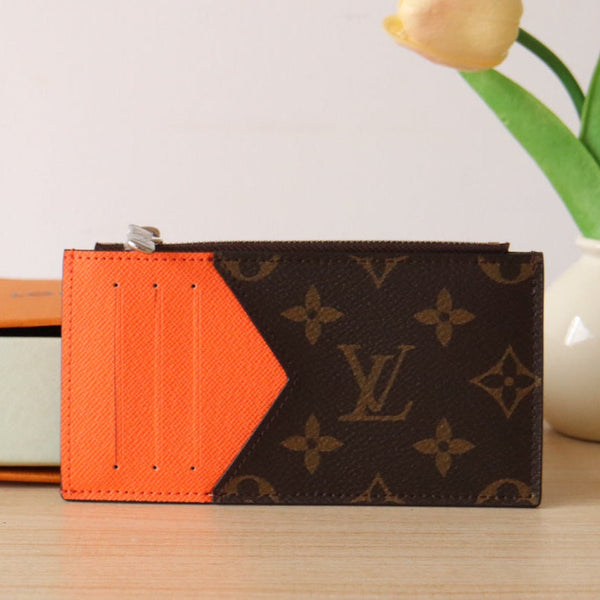LV Zipper Card Holder Orange Monogram Canvas & Calfskin 224125