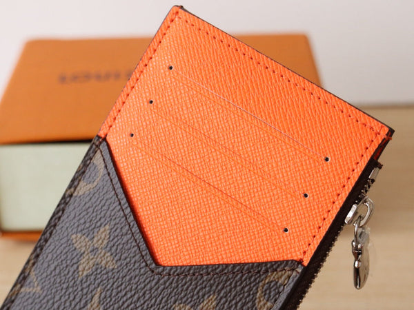 LV Zipper Card Holder Orange Monogram Canvas & Calfskin 224125