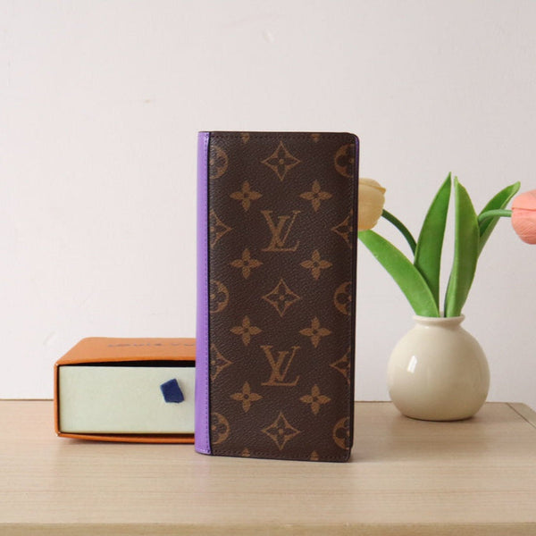 LV M81538 Brazza Wallet Purple Monogram Canvas & Calfskin 224095