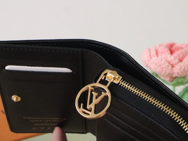 LV x TM Lou Wallet 11.5cm Black Pink Monogram Embossed Lambskin GHW