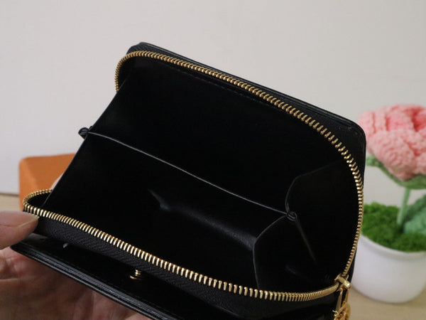 LV x TM Lou Wallet 11.5cm Black Pink Monogram Embossed Lambskin GHW