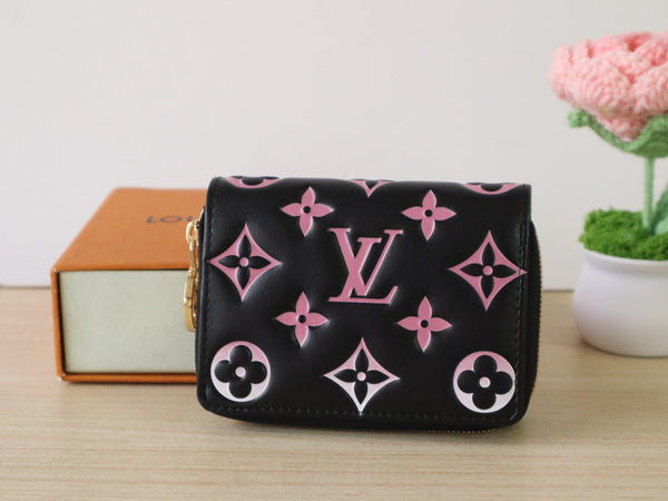 LV x TM Lou Wallet 11.5cm Black Pink Monogram Embossed Lambskin GHW