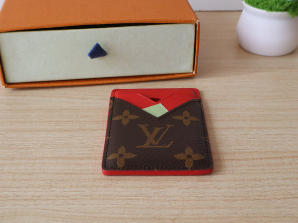 LV Porte-Cartes Magnet Brown Red Monogram Canvas & Cowhide