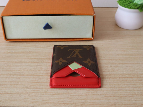 LV Porte-Cartes Magnet Brown Red Monogram Canvas & Cowhide