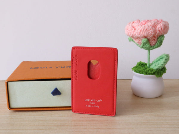 LV Porte-Cartes Magnet Brown Red Monogram Canvas & Cowhide