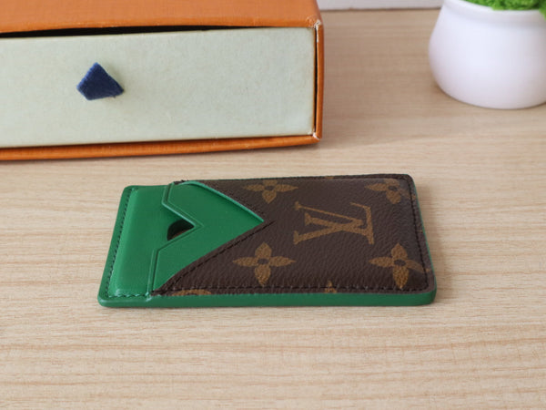 LV Porte-Cartes Magnet Brown Green Monogram Canvas & Cowhide