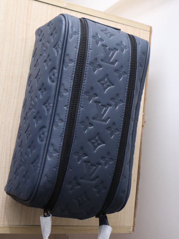 LV Dopp Kit Toiletry Bag Navy Blue Monogram Calfskin & Cowhide247596