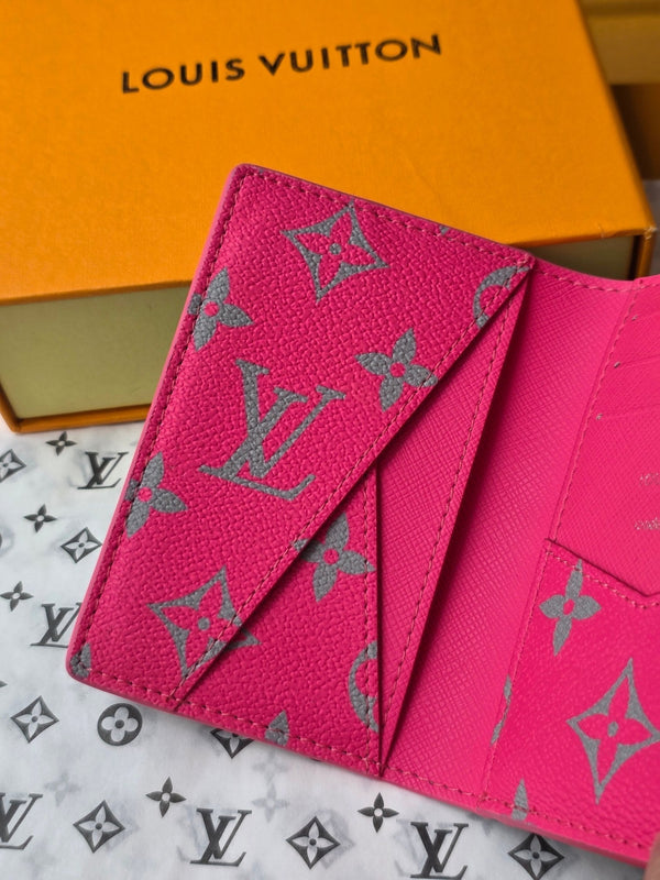 LV M15027 Pocket Organizer Pink Gray Monogram Glow Canvas & Cowhide