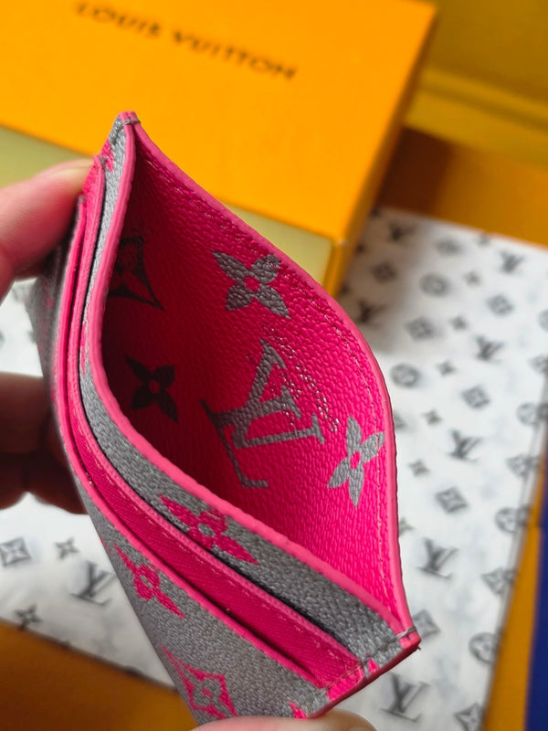 LV M14771 Double Card Holder Pink Gray Monogram Glow Canvas & Cowhide