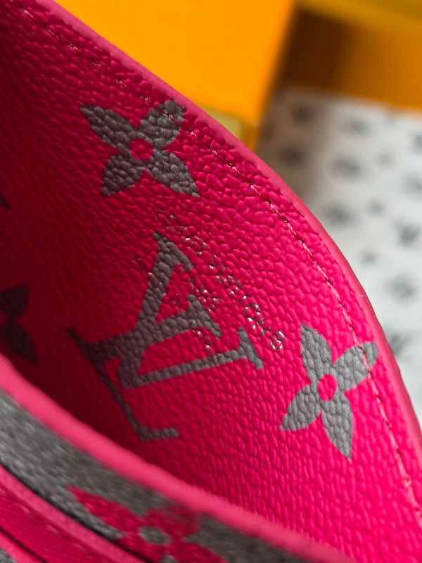 LV M14771 Double Card Holder Pink Gray Monogram Glow Canvas & Cowhide