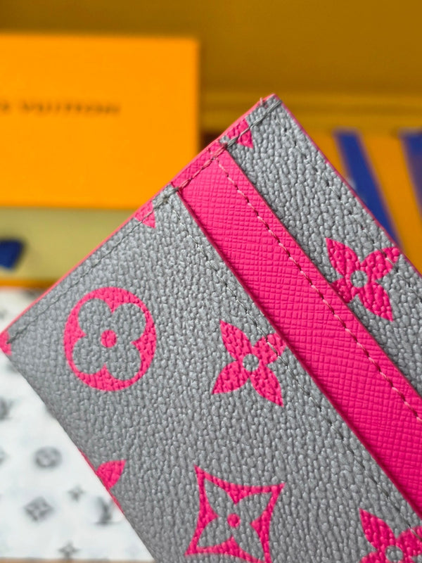 LV M14771 Double Card Holder Pink Gray Monogram Glow Canvas & Cowhide