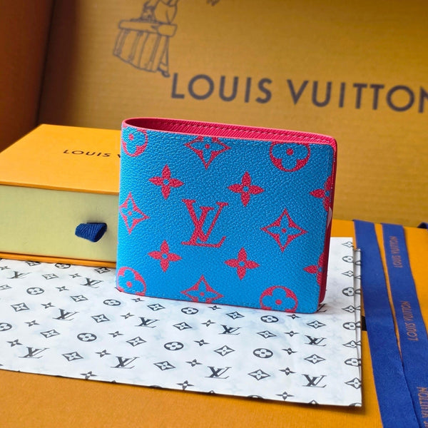 LV M14694 Multiple Wallet Blue Red Monogram Glow Canvas & Cowhide