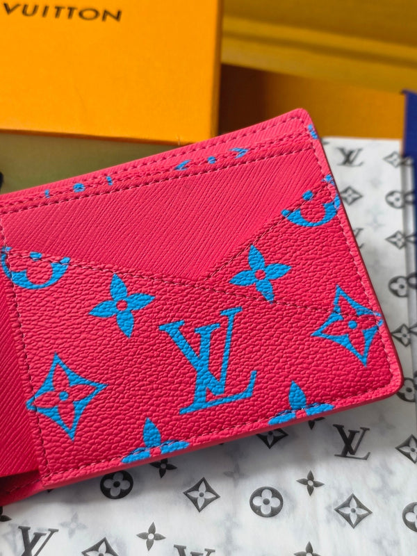LV M14694 Multiple Wallet Blue Red Monogram Glow Canvas & Cowhide