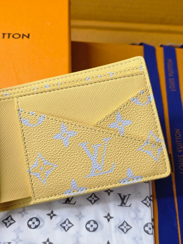 LV M14694 Multiple Wallet Gray Yellow Monogram Glow Canvas & Cowhide