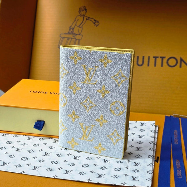 LV M14770 Passport Cover Gray Yellow Monogram Glow Canvas & Cowhide