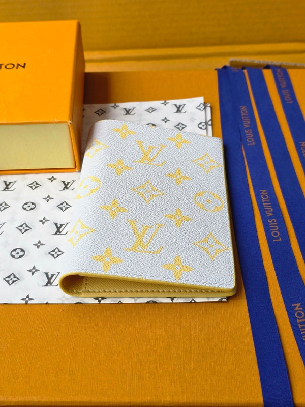 LV M14770 Passport Cover Gray Yellow Monogram Glow Canvas & Cowhide