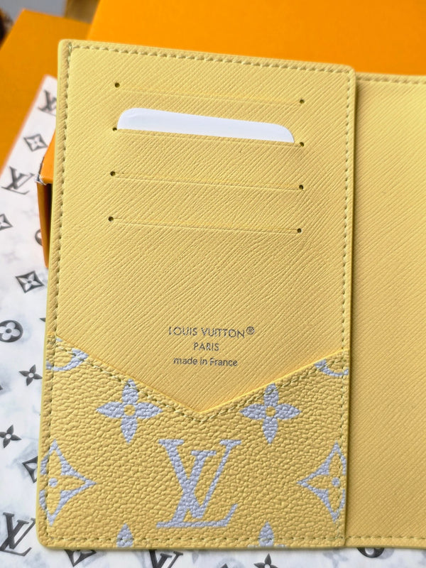 LV M14770 Passport Cover Gray Yellow Monogram Glow Canvas & Cowhide