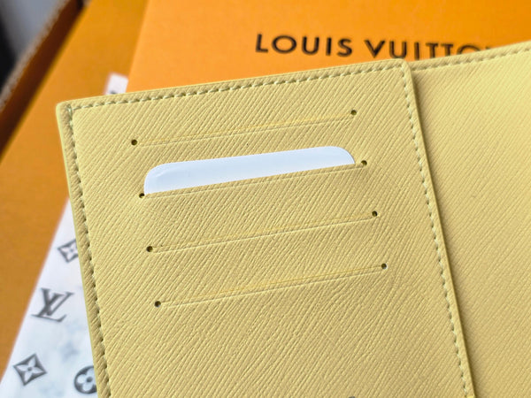 LV M14770 Passport Cover Gray Yellow Monogram Glow Canvas & Cowhide