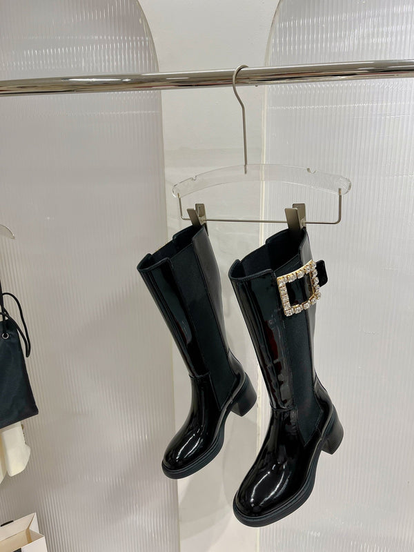 Viv Diamond High Boots Black Cowhide Patent Leather 365205