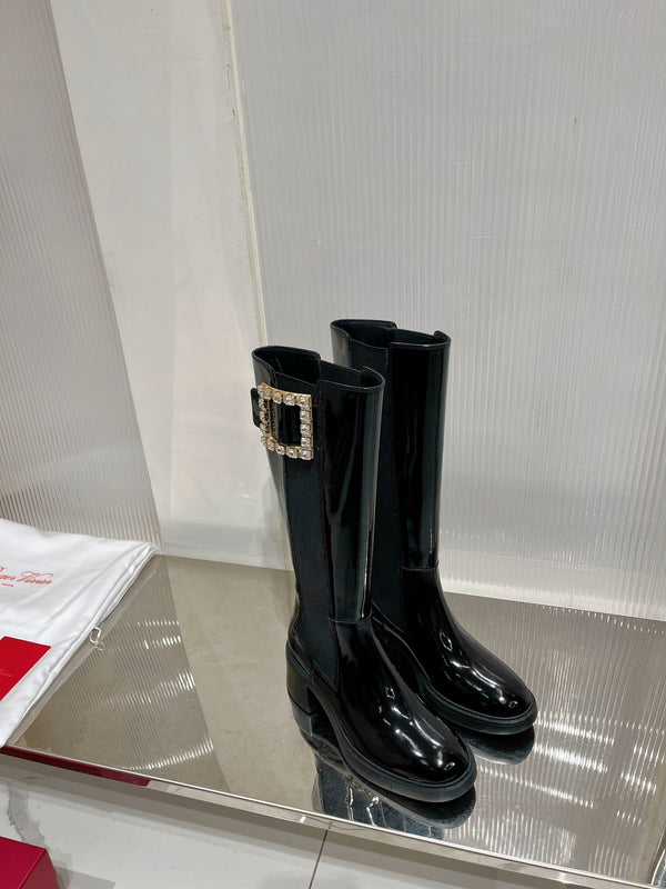 Viv Diamond High Boots Black Cowhide Patent Leather 365205