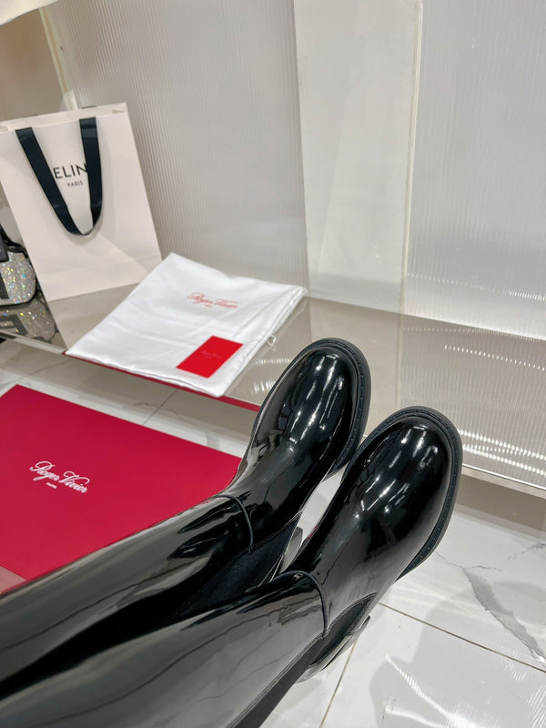 Viv Diamond High Boots Black Cowhide Patent Leather 365205